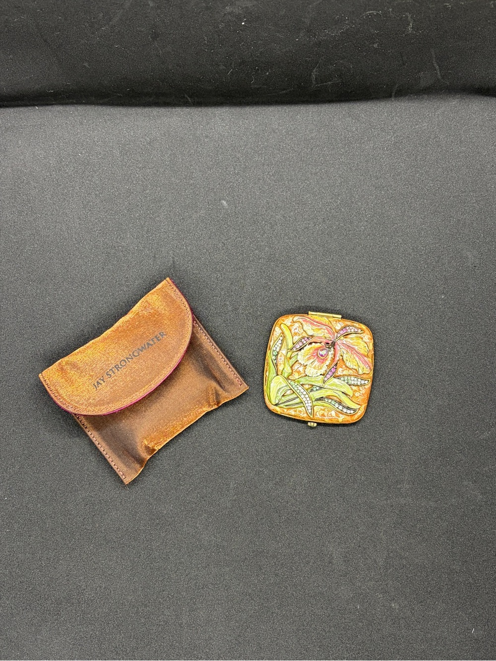 Jay Strongwater Enamel Floral Compact Mirror in Orange, Green and Pink